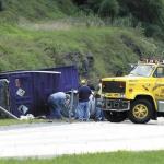 photo by W. Dayton White of a A tractor-trailer hauling radioactive materials accident in Summers County WV.